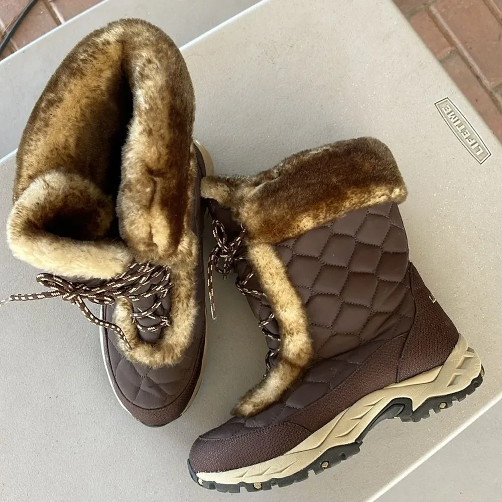 L. L. Bean Faux Fur Winter Snow Bootss Size 8.5 Brown